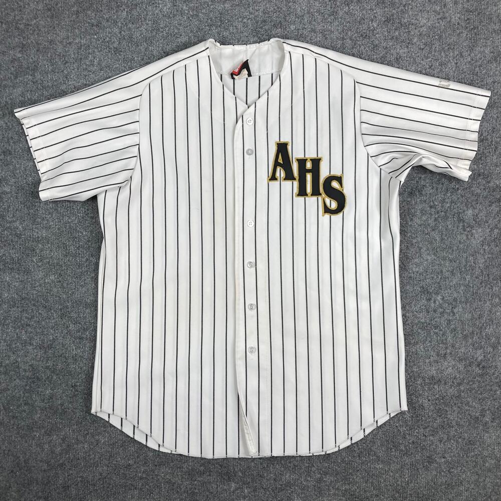 Wilson Baseball Jersey Mens XL‎ White Black Pinstripe AHS Button Front Shirt